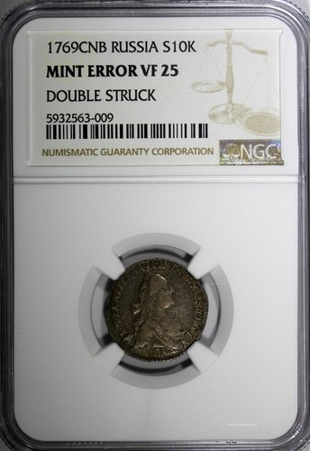 Russia Catherine II 1769 SPB 10 Kopeks NGC MINT ERROR VF25 SCARCE C# 61a.3 (009) - Picture 2 of 5