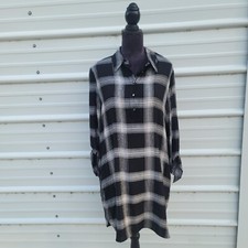 NWOT Cremieux Plaid Shirt Dress Womens Long Sleeve Black White Sz M