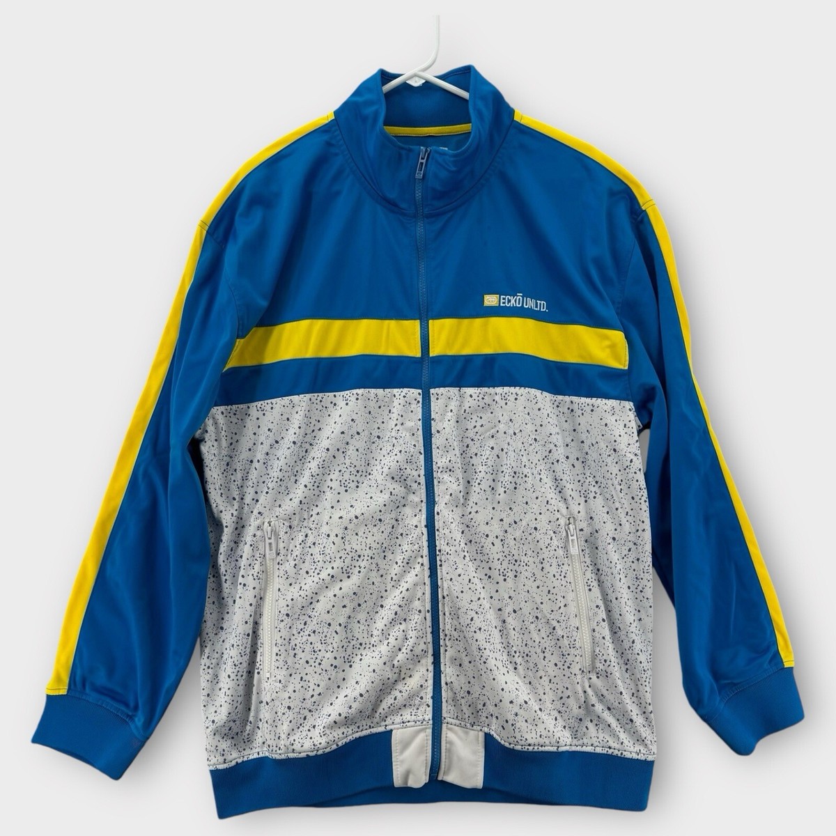 Ecko Unltd Track Jacket Mens XXL Blue Yellow Polka Dot Warm