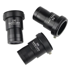 3Pcs 1.25 inch Astronomical Telescope Barlow Lens 2X 3X 5X Eyepiece Lens Replace