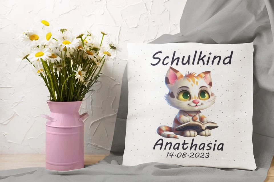 Einschulungs Geschenke | Kissen mit Namen Mädchen | schulanfang katze - Bild 4 von 4