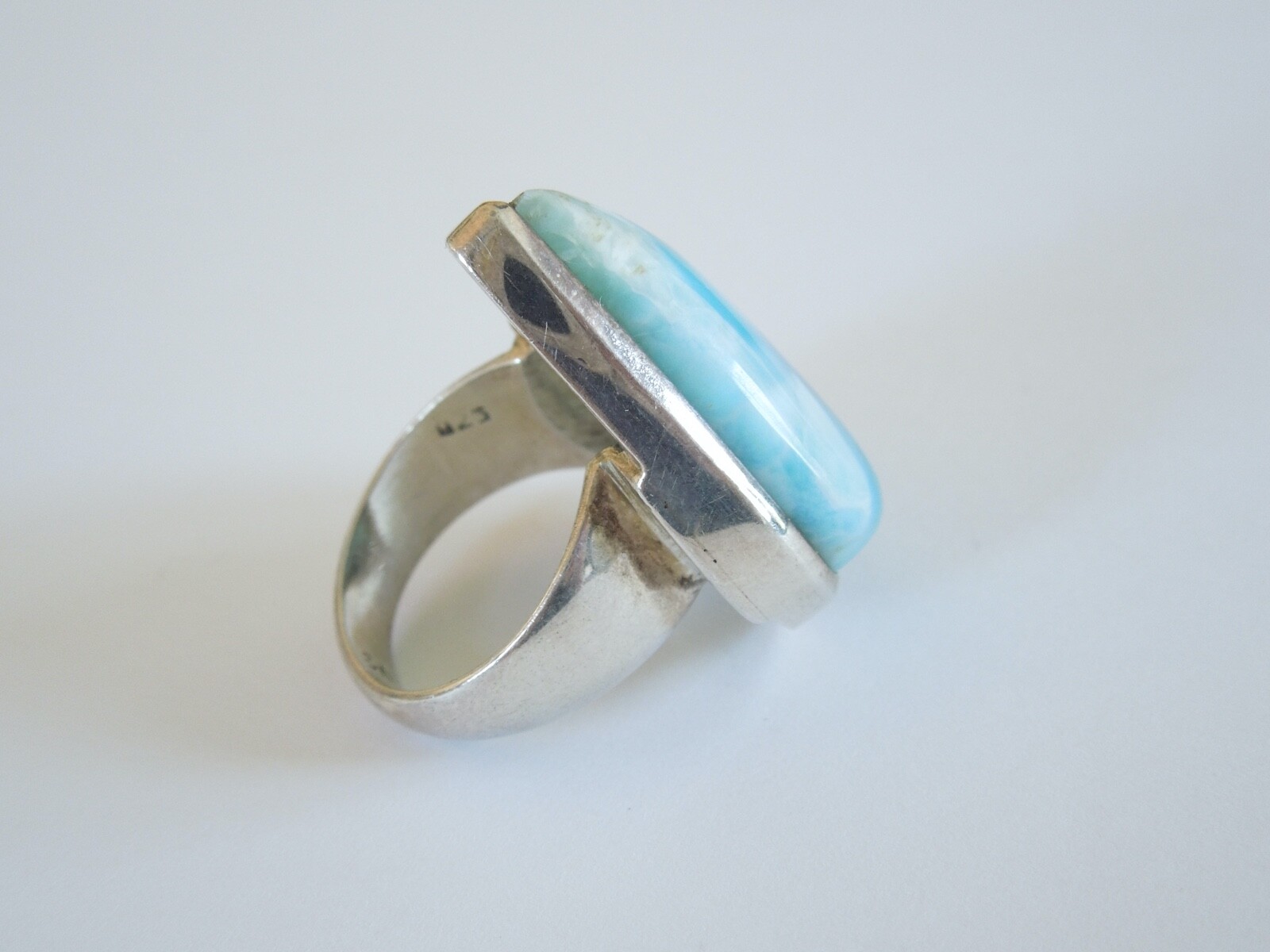 Solid 925 Sterling Silver Ring with Large Larimar… - image 6