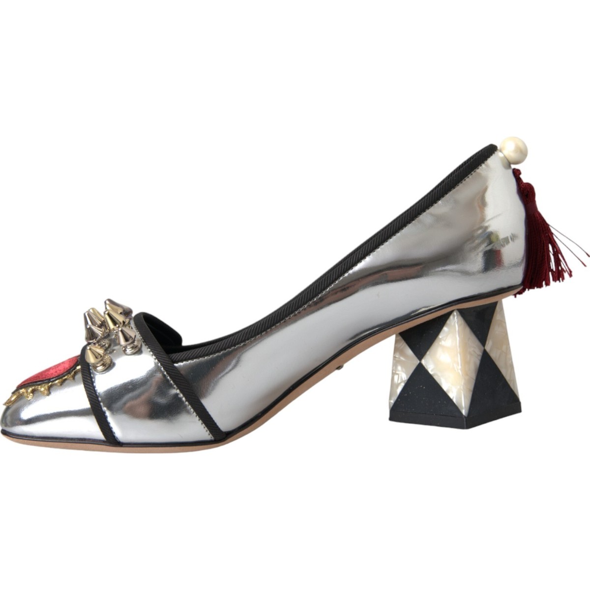DOLCE & GABBANA Shoes Silver Embellished Leather Heels Pumps DOLCE & GABBANA Shoes Silver Embellished Leather Heels Pumps