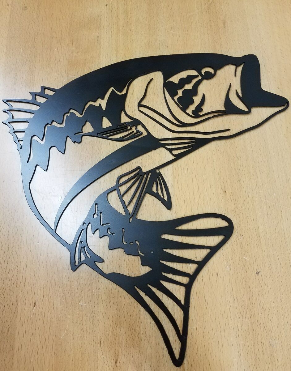 Bass metal wall art plasma cut decor fish fishing gift idea fish