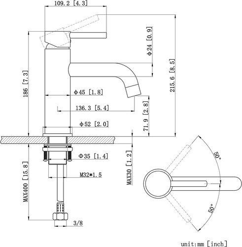 Grifo de lavabo grifo de baño grifo de lavabo mezclador con barra de tracción - Imagen 30 de 32