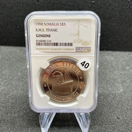 1998 Somalia R.M.S. TITANIC GENUINE COIN NGC SLAB $5 Round April 10-15, 1912