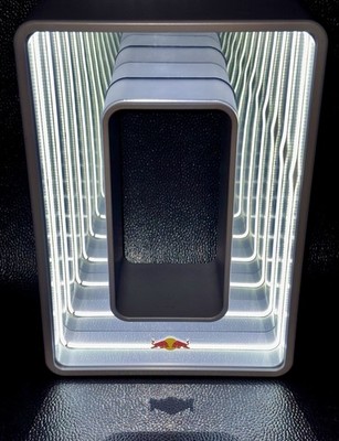 RED BULL WHITE INFINITY LED LIGHT CAN GLORIFIER LIGHTED BAR DISPLAY RARE SWAG