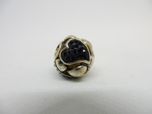 *PEQUEÑO COLGANTE DESLIZABLE ESFERA CORAZONES PLATA ESTERLINA Y CRISTAL NEGRO #WA51 - Imagen 1 de 6