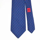 HERMES TIE 5075 PA Red Polka Dot Figure H on Blue Silk Necktie