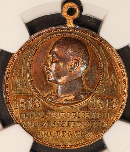 1913 Germany 1st Kurhessian Infantry Prince Friedrich Bronze Medal - NGC MS 63