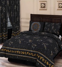 Double Bed Celestial Horoscope Duvet Cover Set Black Gold Star Signs Bedding