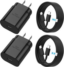 25W Android Charger USB C Fast Charging Block with 6ft 10ft Cables 2 Pack Black