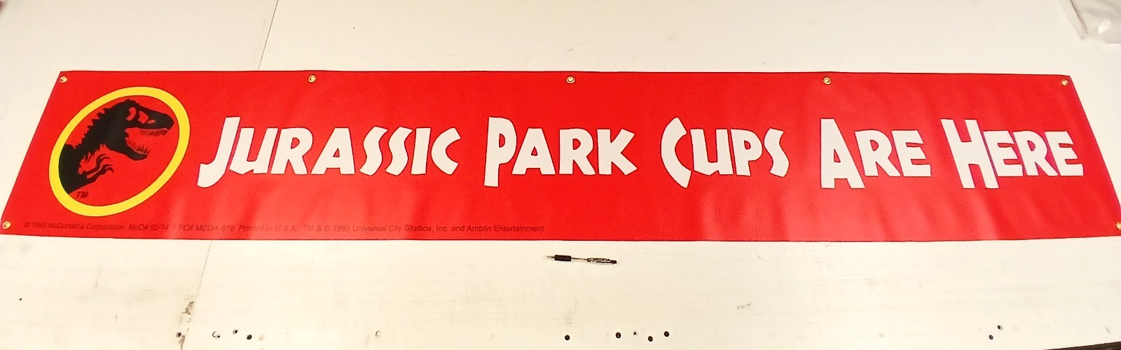 McDonalds Jurassic Park  Promo Cup Restaurant Banner Sign '93 Vintage-Style 1993