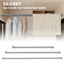Adjustable Stainless Steel Curtain Rod Wall Mounted Wardrobe Rail Shower Pole UK