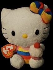 TY * Beanie Babies * Original * Hello Kitty * Rainbow Birthday Cupcake Plush *