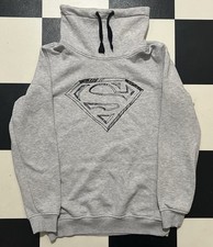 Superman Logo Gray Funnel Neck Pullover Hoodie Sweatshirt Size Medium