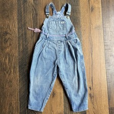 Vintage 90s Baby Guess Denim Overalls Girls 6Y Acid Wash Baggy Pink Ribbon