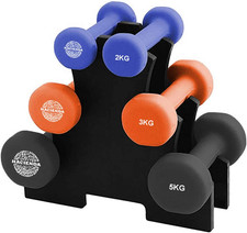 7-Piece 20 Kg Weighted Dumbbell Set with Rack - 2Kg, 3Kg & 5 Kg Cast-Iron Core &