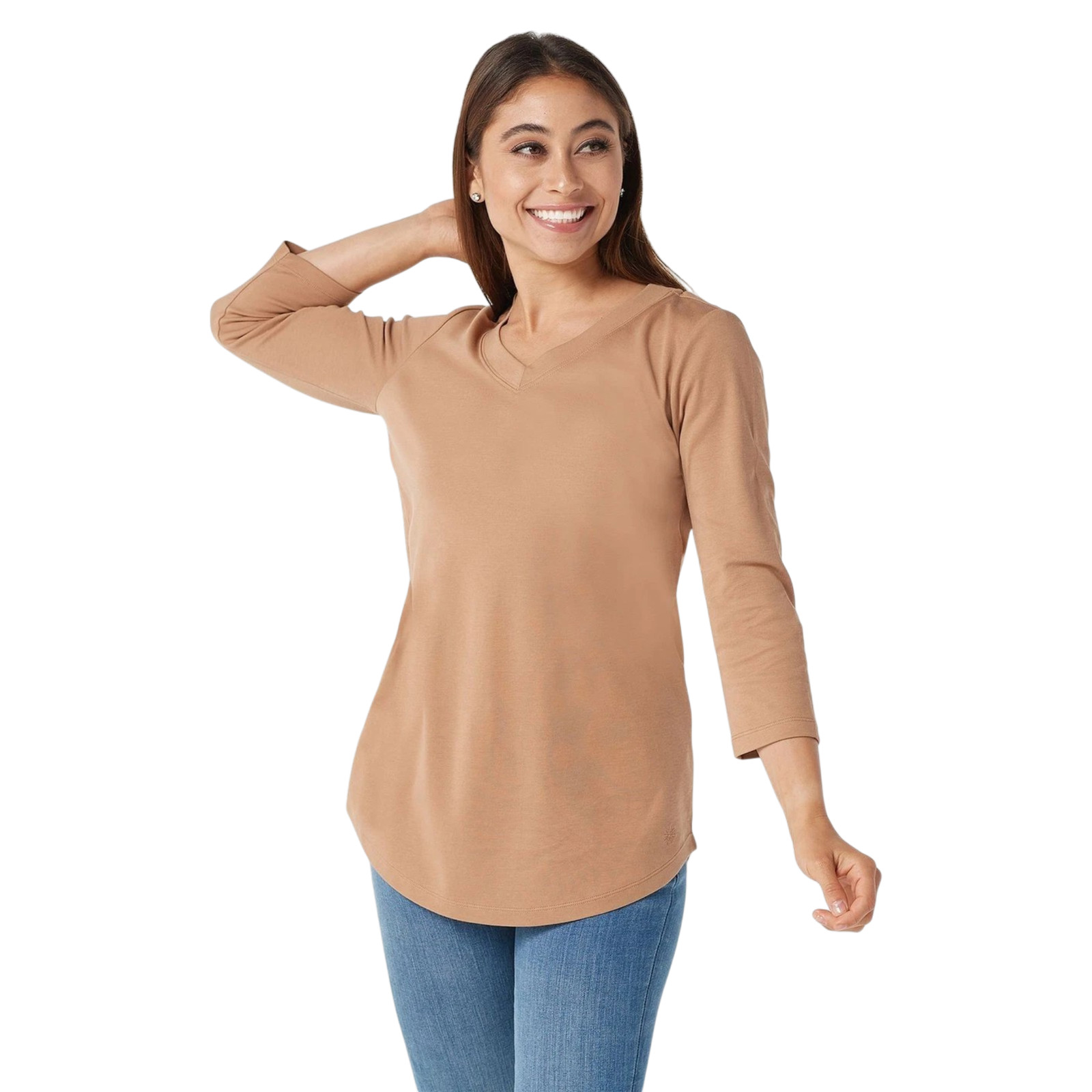 Isaac Mizrahi Live! Sz M Essentials Pima Cotton 3/4 Sleeve Tunic HAZEL A278784