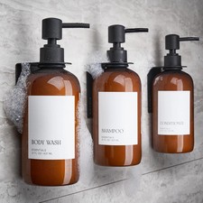 Stylish Shampoo and Conditioner Dispenser Set of 3 for Wall Mount - Modern Drill