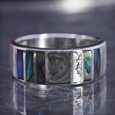 size 8 vintage sterling silver 925 handmade band ring with abalone inlay