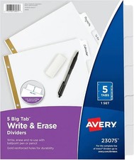 Big Tab TM Write and Erase Paper Dividers 5 Tab White Not Printer Compatible