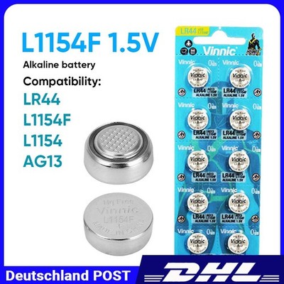 10x 175mAh 1.5V Batterien Knopfzellen ø11.6x5.4mm LR44 L1154F L1154 AG13