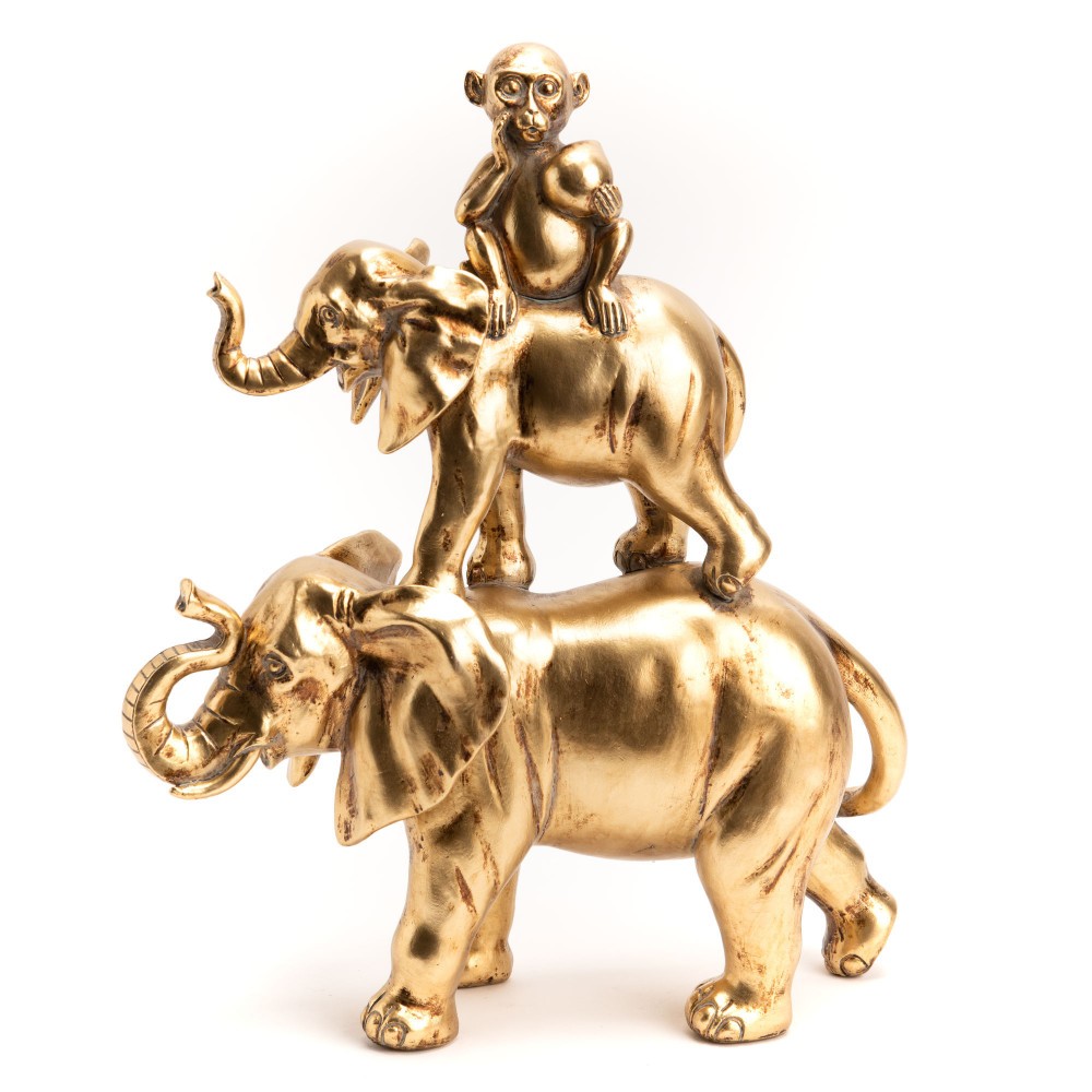 Totem éléphant et singe en résine de 33 cm pour décoration intérieure chic