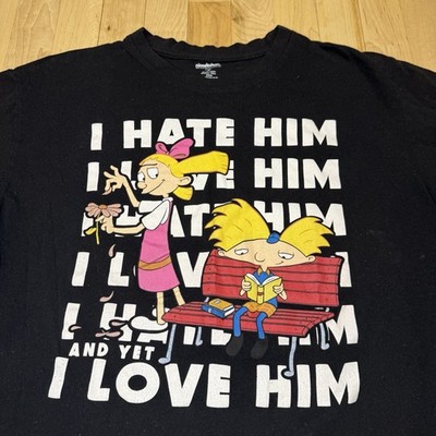 Hey Arnold Shirt Size XL Black I Hate Him I love Him Short Sleeve Helga