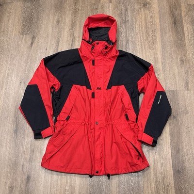 Vintage Helly Hansen Jacket Mens XL Red Black Waterproof Helly Tech Hooded Ski