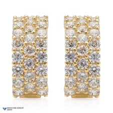 14K Yellow Gold 1Ct CZ Three Row Huggie Hoop Earrings