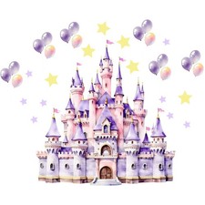 2pcs Princess Castle Wall Decal Dreamy Peel and Stick Wall Art Sticker with B...
