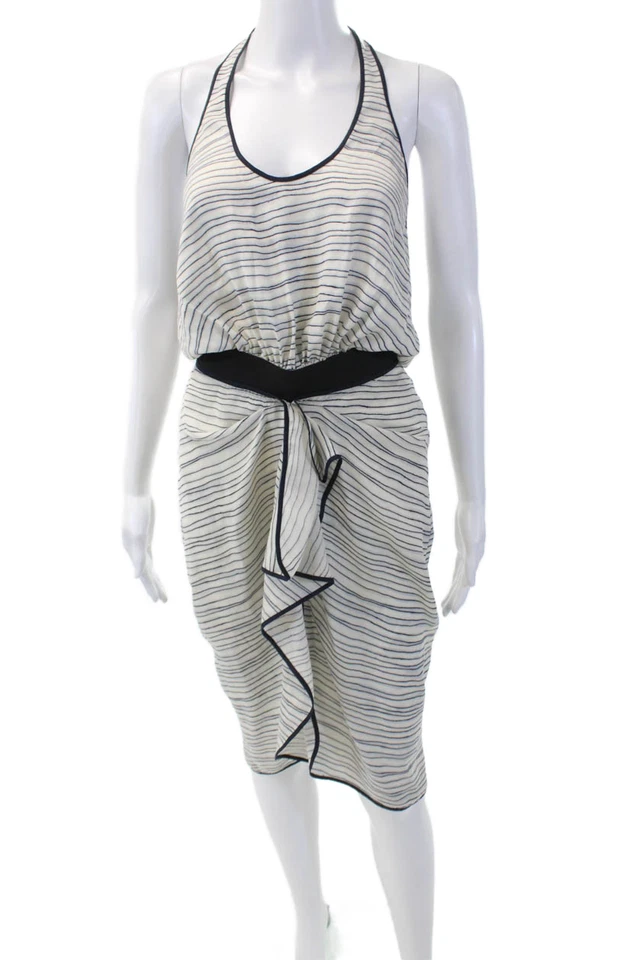 Vestido O'2nd para mujer a rayas sin mangas hasta la rodilla calce y acampanado blanco talla 4 Foto 2 de 4