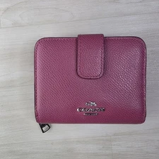 Coach Medium Corner Zip Wallet Crossgrain Leather Silver Pink F52692