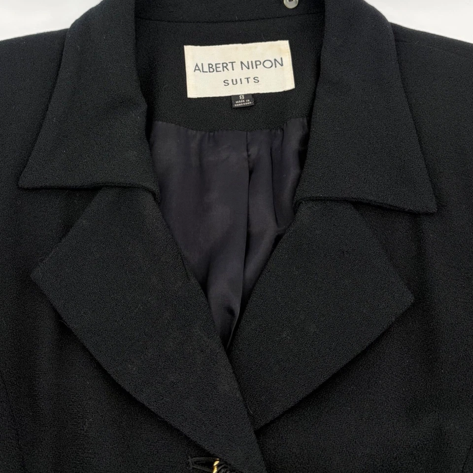 Albert Nippon Suits Womens Black WOOL Blazer Jacket Size 8 - Image 2 of 4