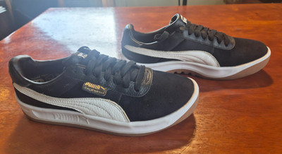 Puma California Casual Sneakers Mens Size 8.5 Black White Leather Suede Classic