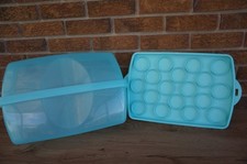 Tupperware Bake N Take Rectangle Cupcake Cake Carrier Handle Reverse Teal Green