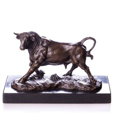 Bronze Skulptur Stier auf schwarzem Marmor sockel nach Milo