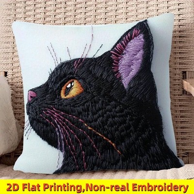 2D Flat Printing Cute Black Cat Plush Pillow Covers Cushion Case Perfect Gift