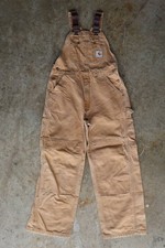Vintage 90s Carhartt Double Knee Canvas Duck Bib Overalls 34x30 Tan Workwear