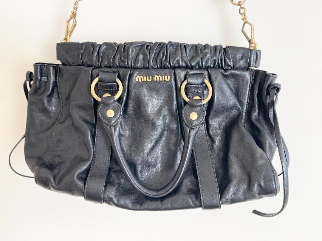 バッグ miu miu VITELLO Ribbon Leather Bag MIU MIU Vitello Lux Ribbon Leather 2Way Handbag Shoulder Bag Black