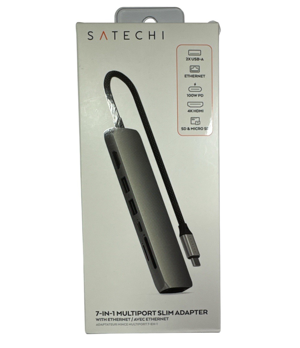 SATECHI Gray USB-C Slim Multiport Adapter with Ethernet Port