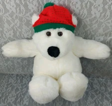 Commonwealth Teddy Bear Hat White Red Green Christmas 17" Plush Stuffed 1993 90s