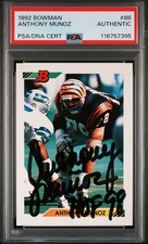 ANTHONY MUNOZ Signed 1992 Bowman #86 HOF 98 Inscription PSA Authentic Auto