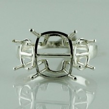 925 Sterling Silver 5x8mm Oval Semi Mount Three-Stone Ring For Wedding Ring