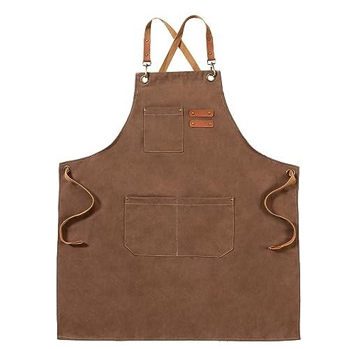 FunChaos Brown Canvas Aprons, Work Aprons for Men Women,  Assorted colors 