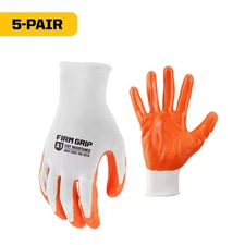 Large Nitrile Coated Work Gloves 5-Pack Durable Grip Safety Gloves