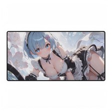 Blue Haired Anime Maid Waifu Desk Mat  Large Mouse Pad, Gaming Desk Mat