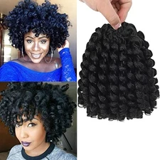 Jamaican Bounce Crochet Hair 8 Inch,Wand Curl Crochet 8 Inch(pack of 4) 1B