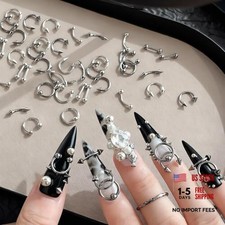 80 PCS Piercing Nail Art Charms 3D Silver Alloy Goth Punk Nail Rhinestones gray